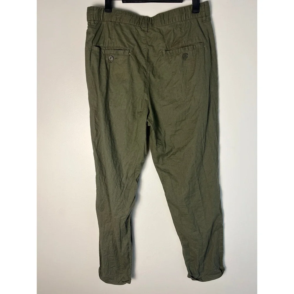 H&M Regular Fit Pants Men 30 Olive Green Linen Cotton Blend Trousers Breathable